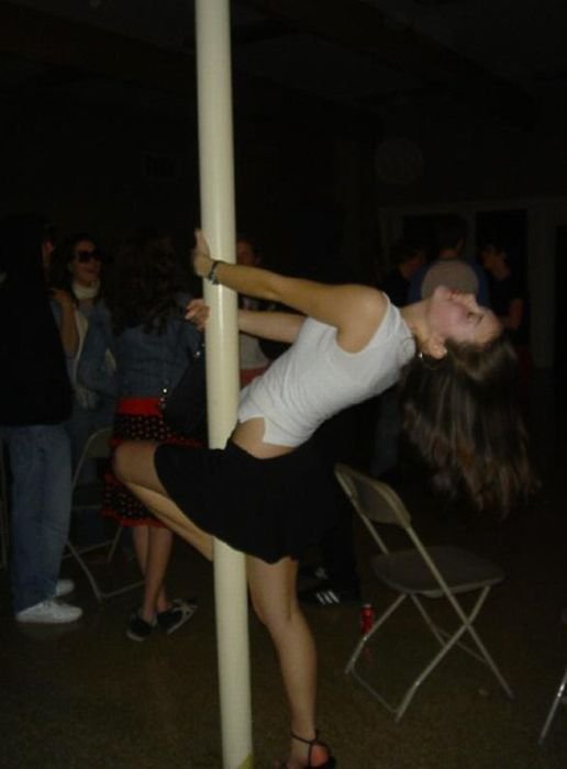 young teen college girls performing a pole dancing solo