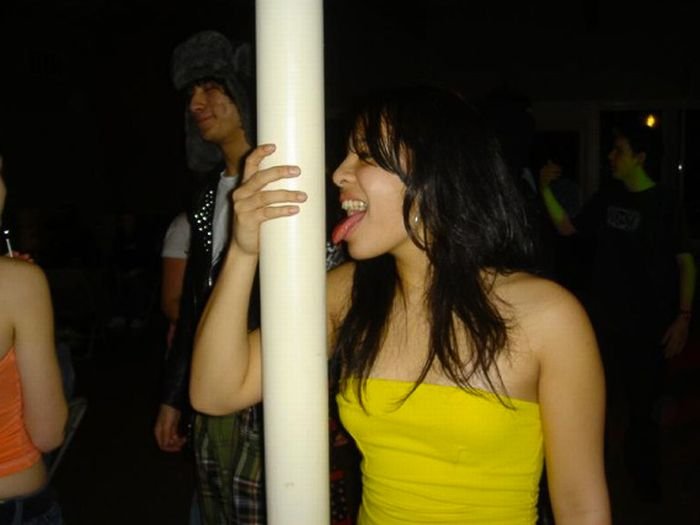 young teen college girls performing a pole dancing solo