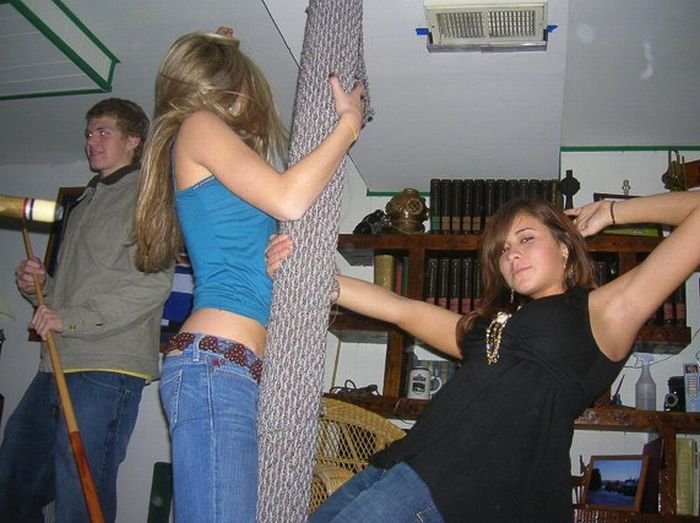 young teen college girls performing a pole dancing solo