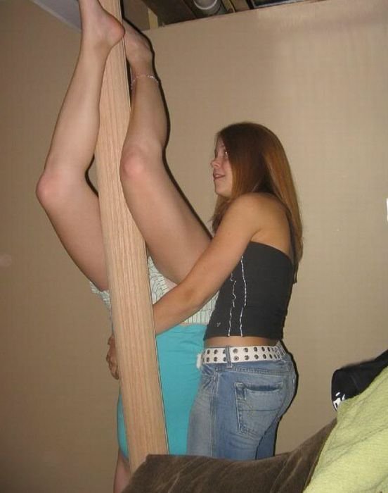 young teen college girls performing a pole dancing solo