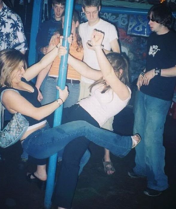 young teen college girls performing a pole dancing solo