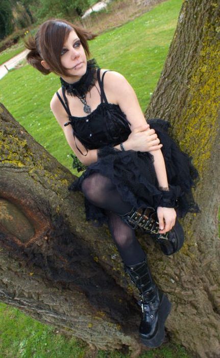 goth girl in trees