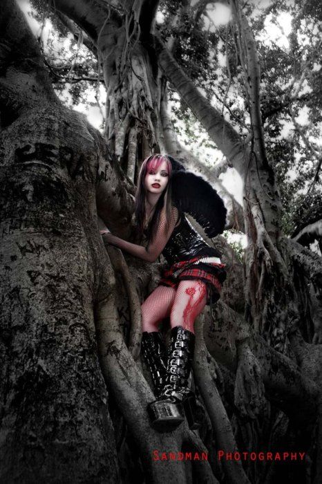 goth girl in trees