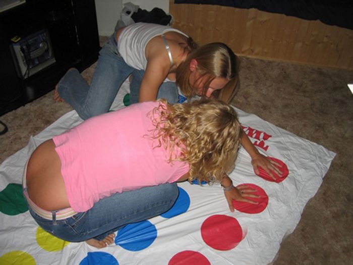 party girls playing twister game