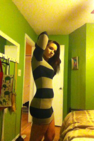 young college girl portrait in skin-tight garment