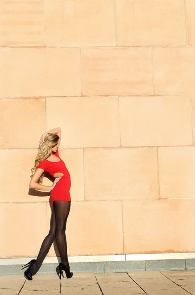 young college girl portrait in skin-tight garment