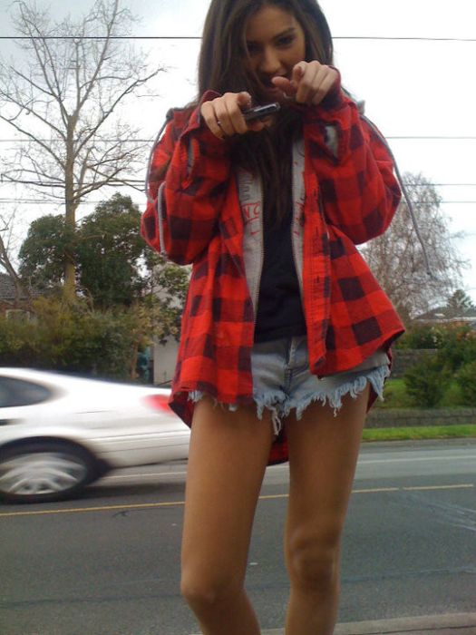 young girl in jean shorts