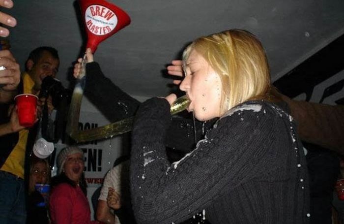 young girl with a beer bong