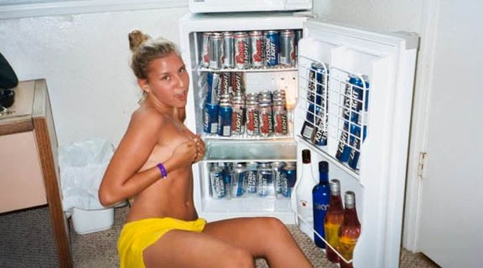 young college girl on the fridge