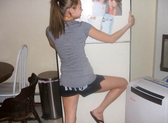 young college girl on the fridge