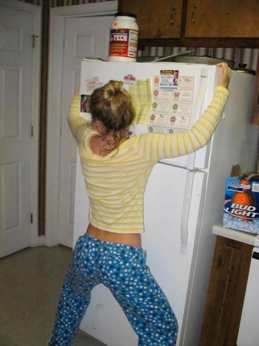 young college girl on the fridge