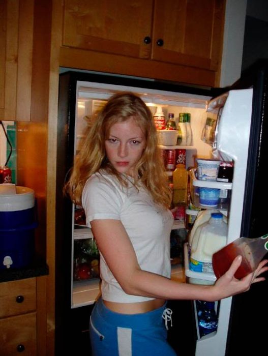 young college girl on the fridge