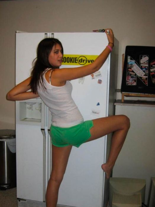 young college girl on the fridge