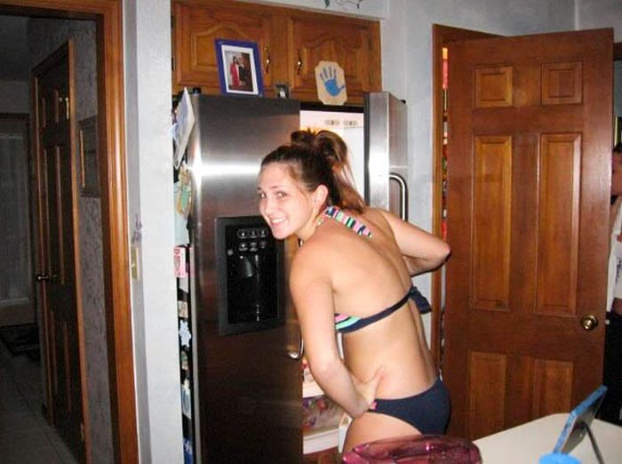 young college girl on the fridge