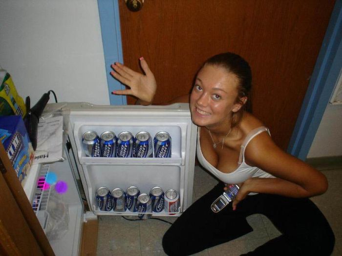 young college girl on the fridge