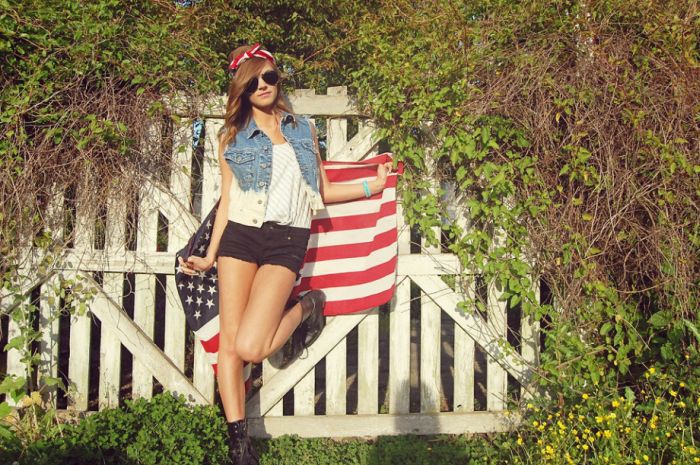 young girl in jean shorts