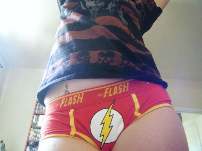 girl wearing superhero panties