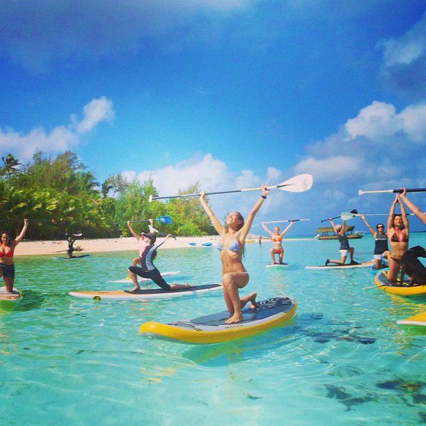 paddle board yoga surfing girl