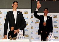 TopRq.com search results: Tallest man in the world met with the smallest, Sultan Kosen, 246.5cm, He Pingping, 73cm