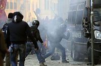 People & Humanity: Protesters clashes against Silvio Berlusconi, Rome, Italy