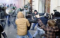 People & Humanity: Protesters clashes against Silvio Berlusconi, Rome, Italy