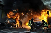 People & Humanity: Protesters clashes against Silvio Berlusconi, Rome, Italy