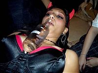 People & Humanity: girls drinking from breasts cleavage