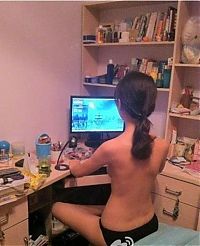 People & Humanity: girl playing video games