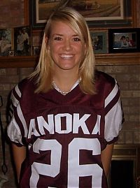 People & Humanity: young college girl wearing sport jersey