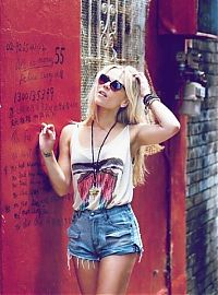 People & Humanity: young girl in jean shorts