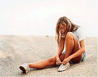 People & Humanity: young girl in jean shorts