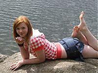 People & Humanity: young girl in jean shorts