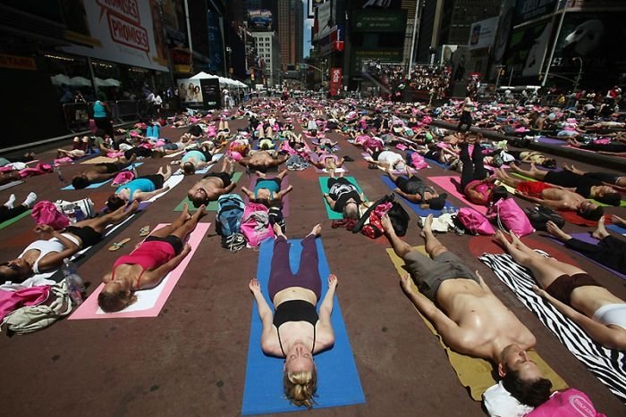 Yoga at Times Square, New York City, United States