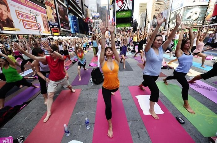 Yoga at Times Square, New York City, United States