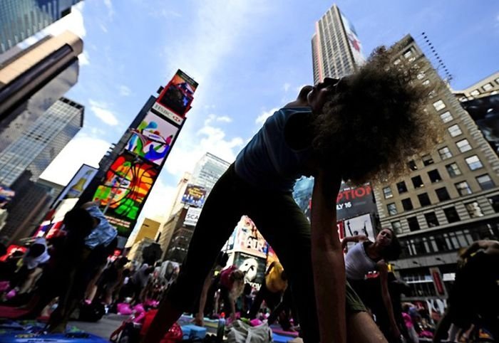Yoga at Times Square, New York City, United States