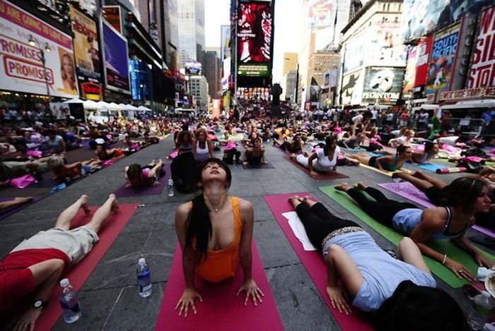 Yoga at Times Square, New York City, United States