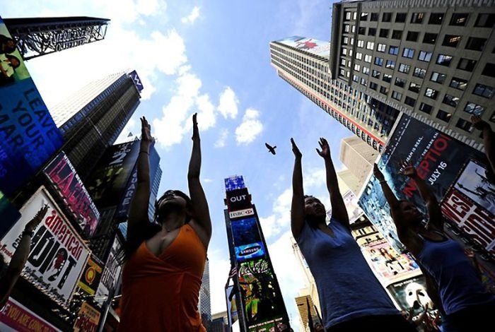 Yoga at Times Square, New York City, United States