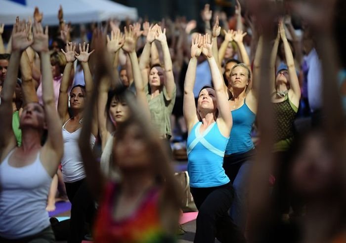 Yoga at Times Square, New York City, United States