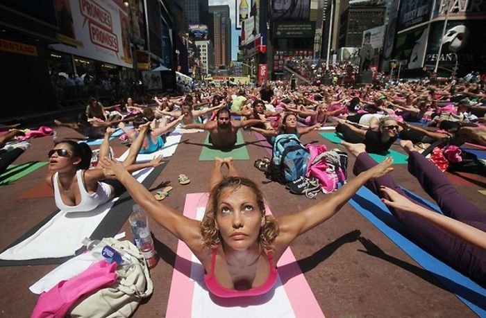 Yoga at Times Square, New York City, United States