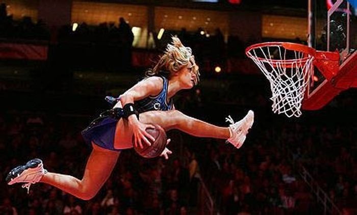 NBA girl making a slam dunk