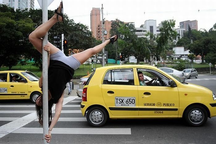 pole dancing in the street