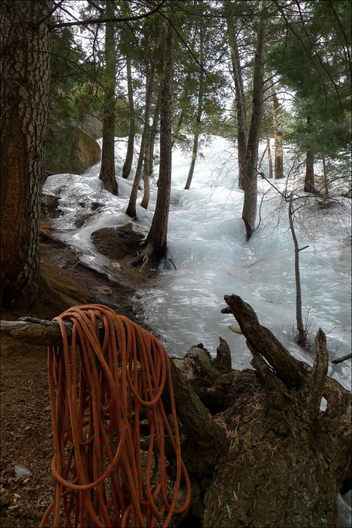 ice climbing on frozen waterfalls