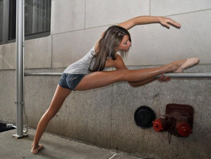 young teen ballet girl doing flexible gymnastic exercises