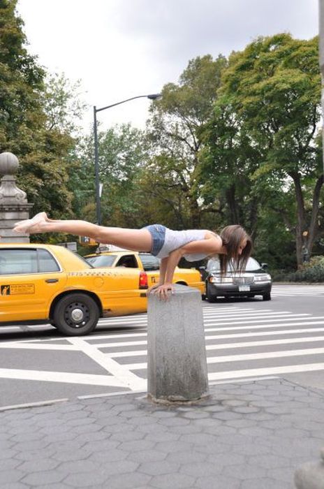 young teen ballet girl doing flexible gymnastic exercises