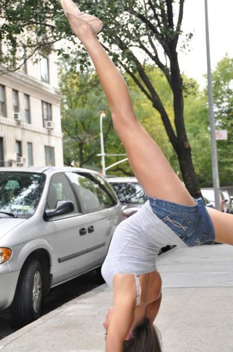 young teen ballet girl doing flexible gymnastic exercises