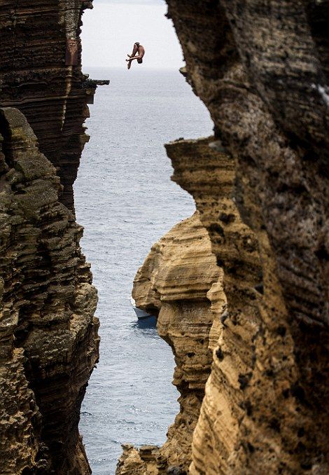 Cliff diving, Portuguese islands of the Azores, Atlantic Ocean