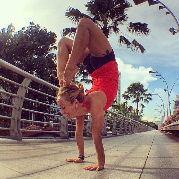 Kino MacGregor, girl practicing yoga poses