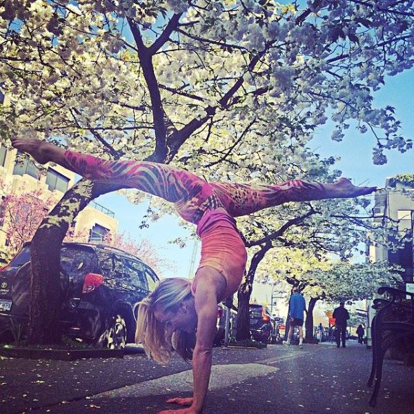 Kino MacGregor, girl practicing yoga poses