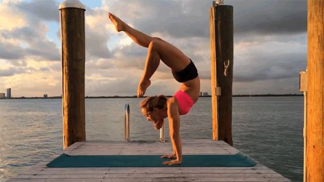 Kino MacGregor, girl practicing yoga poses