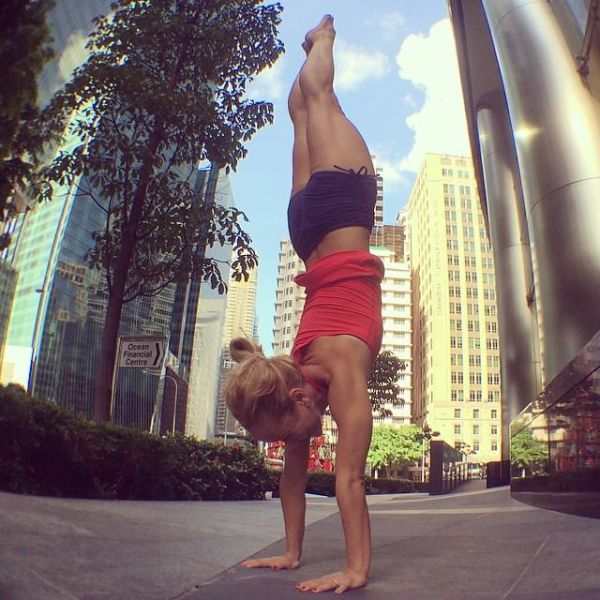 Kino MacGregor, girl practicing yoga poses